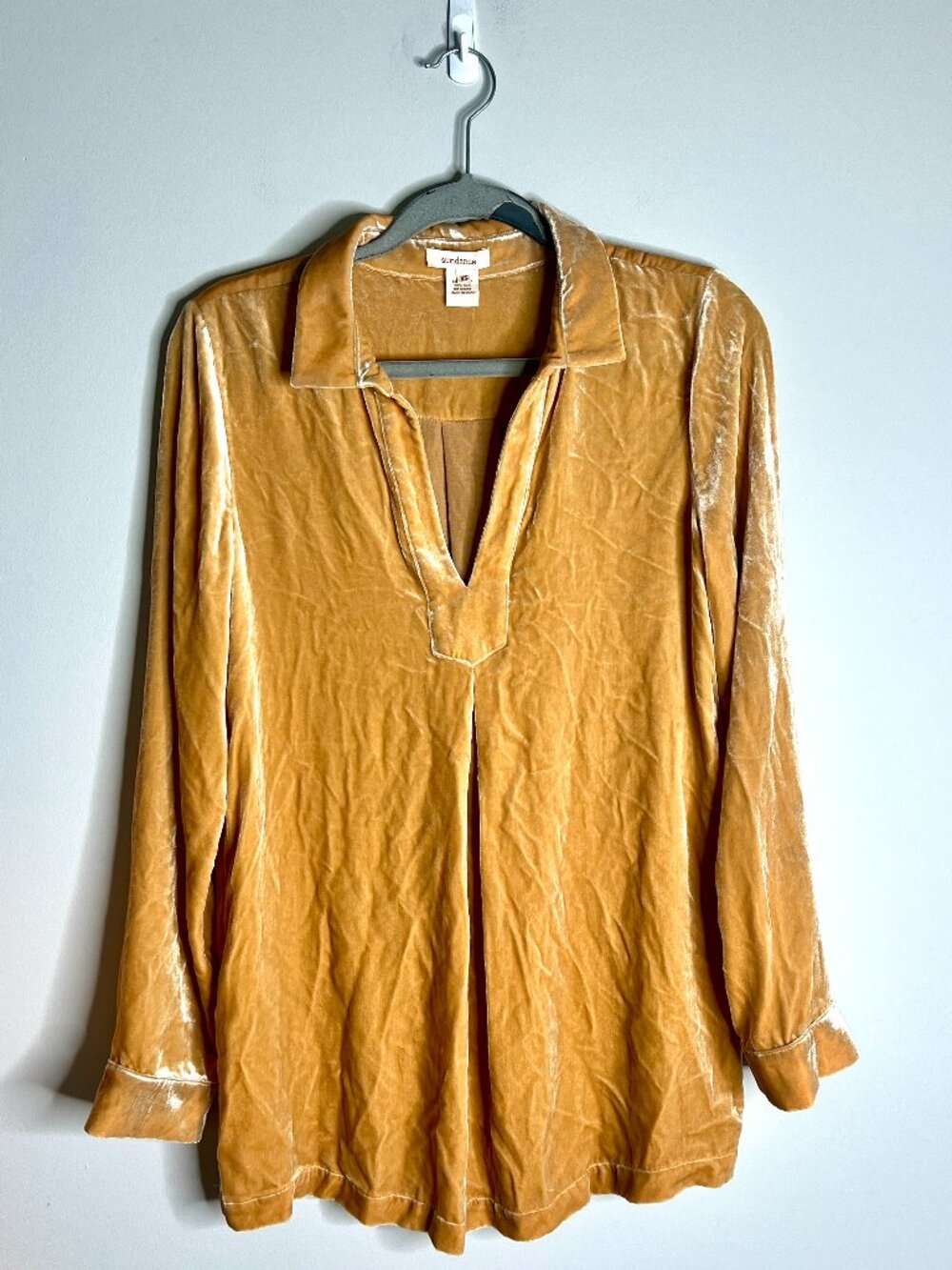 Sundance Golden Yellow Crushed Velvet Silk Blend Tunic Top Whimsigoth Sz XS